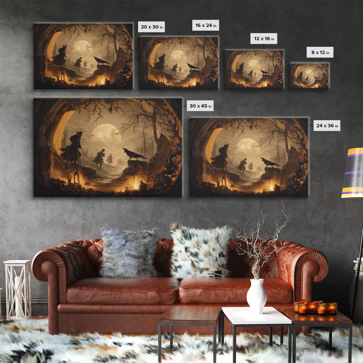 The Moon Inside A Pumpkin, Symbolist Etching Art, Landscape Wall Art, Dark Halloween Decor, Canvas Print, Halloween Wall Art