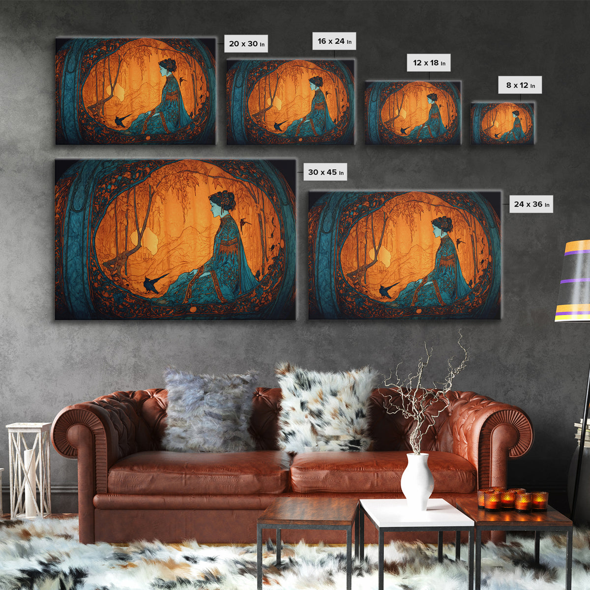 The Moon Inside A Pumpkin, Stained Glass Gothic Art, Landscape Wall Art, Gothic Horror Wall Art, Framed Canvas Print, Halloween Wall Art