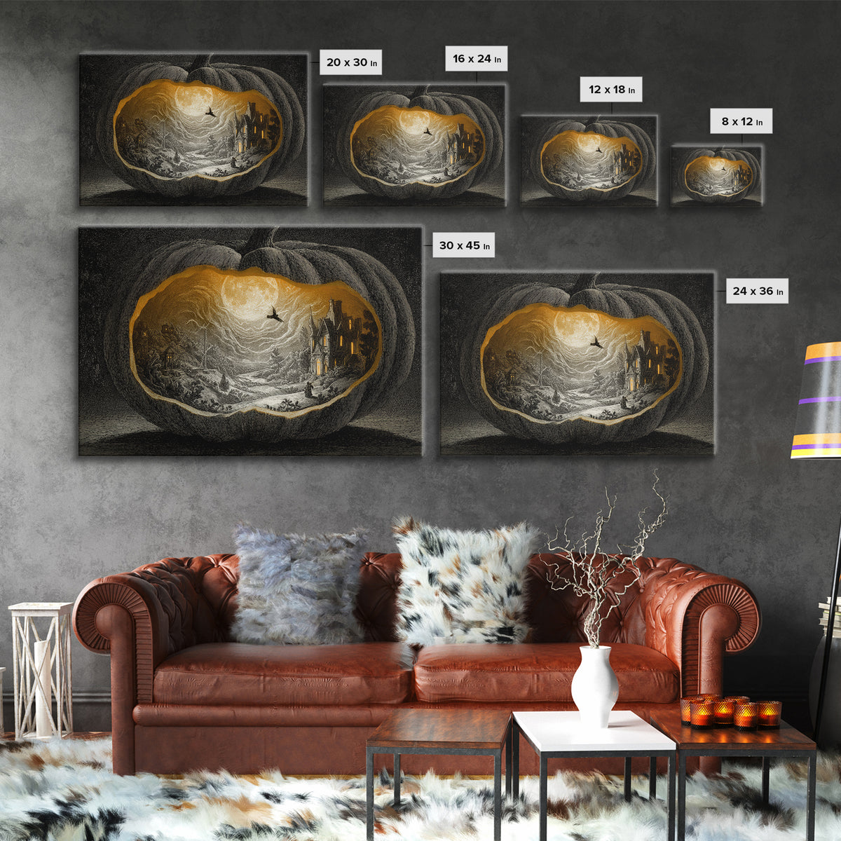 The Moon Inside A Pumpkin, Victorian Macabre Art, Landscape Wall Art, Gothic Horror Wall Art, Framed Canvas Print, Halloween Wall Art