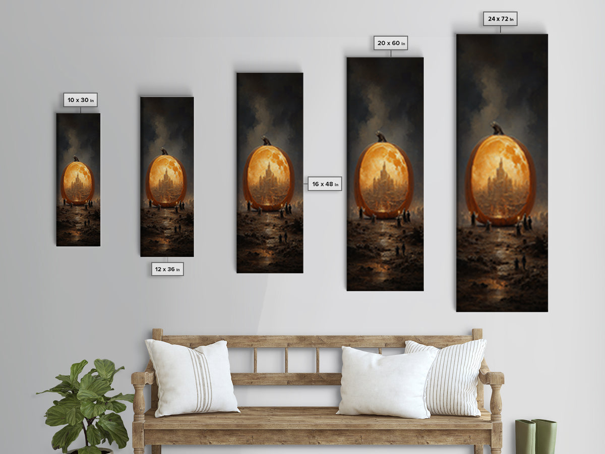 The Moon Inside A Pumpkin, Surreal Apocalyptic Art, Tall Narrow Wall Art, Dark Fantasy Wall Art, Framed Canvas Print