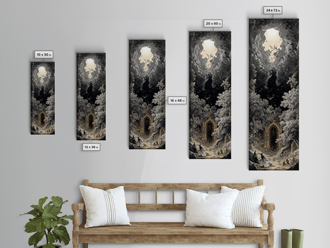 The Autumn-Leaf Ghost, Gothic Engraving Art, Tall Narrow Wall Art, Macabre Wall Art, Canvas Print, Halloween Wall Art