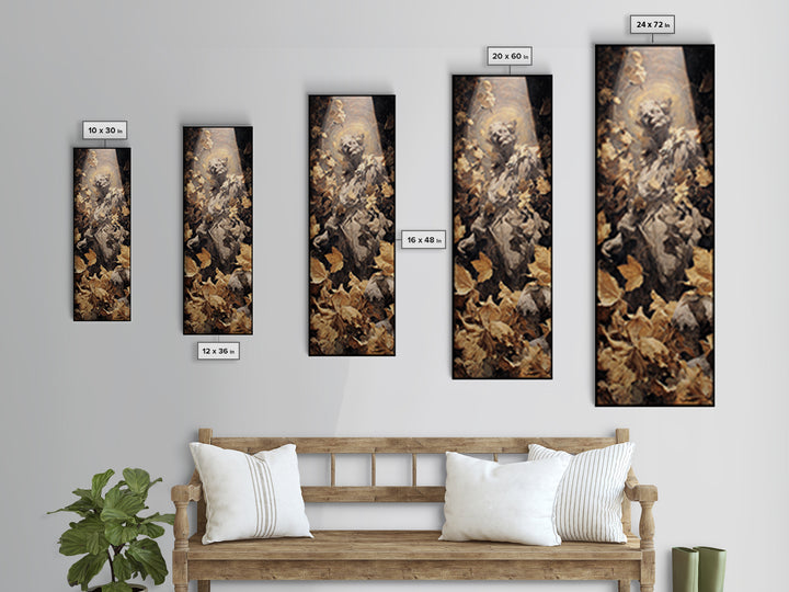 The Autumn-Leaf Ghost, Dark Renaissance Art, Tall Narrow Wall Art, Dark Fantasy Wall Art, Framed Canvas Print, Halloween Wall Art