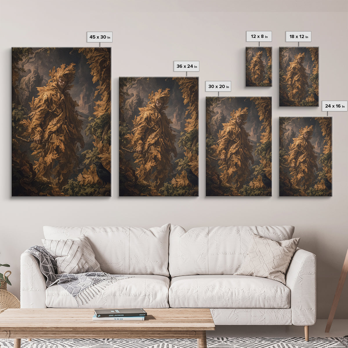 The Autumn-Leaf Ghost, Baroque Witchcraft Art, Vertical Wall Art, Gothic Horror Wall Art, Canvas Print, Halloween Wall Art