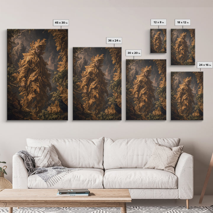 The Autumn-Leaf Ghost, Baroque Witchcraft Art, Vertical Wall Art, Gothic Horror Wall Art, Canvas Print, Halloween Wall Art