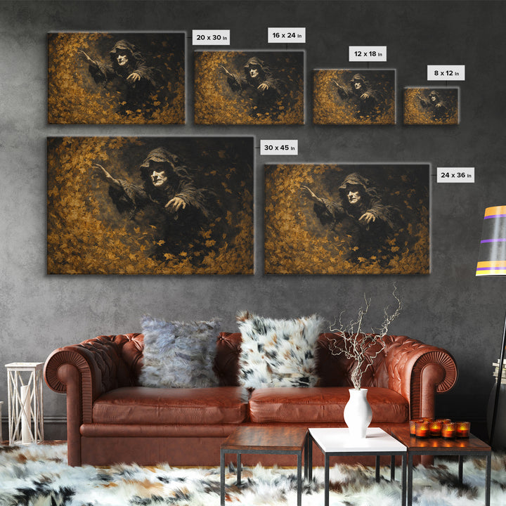The Autumn-Leaf Ghost, Dark Romantic Horror Art, Landscape Wall Art, Macabre Wall Art, Framed Canvas Print, Halloween Wall Art