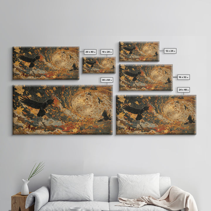 The Autumn-Leaf Ghost, Visionary Gothic Art, Wide Panoramic Art, Dark Fantasy Wall Art, Canvas Print, Halloween Wall Art