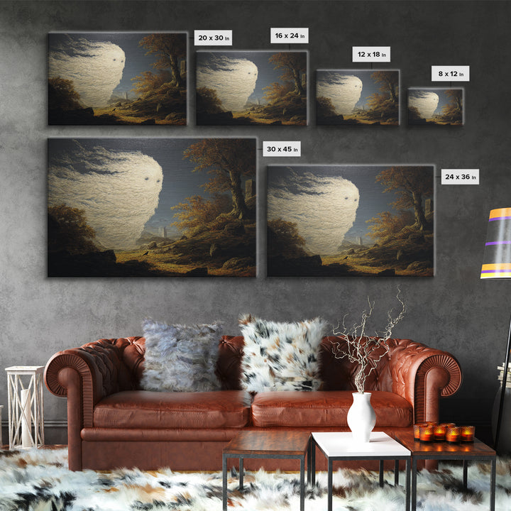 The Autumn-Leaf Ghost, Romantic Gothic Landscape, Landscape Wall Art, Dark Halloween Decor, Framed Canvas Print, Horror Wall Art
