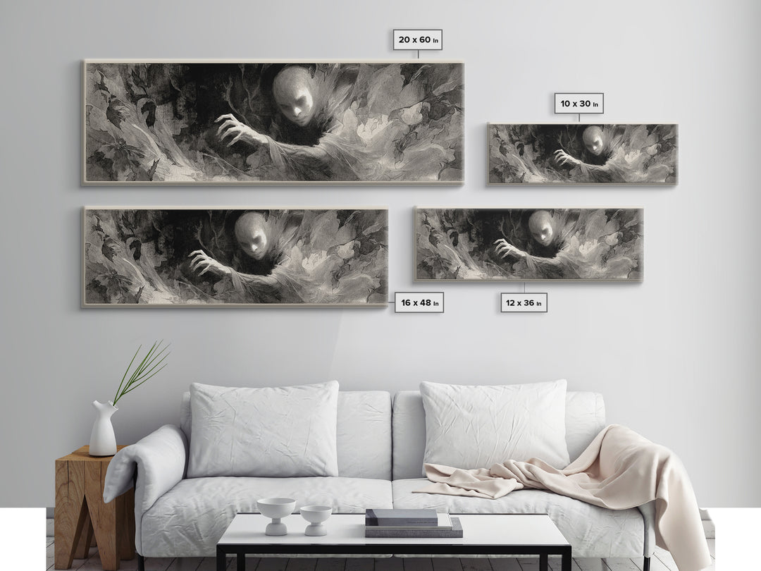 The Autumn-Leaf Ghost, Symbolist Dream Art, Extra Wide Wall Art, Macabre Wall Art, Canvas Print, Halloween Wall Art, Horror Wall Art