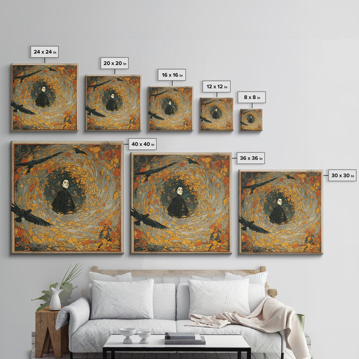 The Autumn-Leaf Ghost, Decadent Gothic Art, Square Wall Art, Macabre Wall Art, Canvas Print, Halloween Wall Art, Spooky Wall Decor