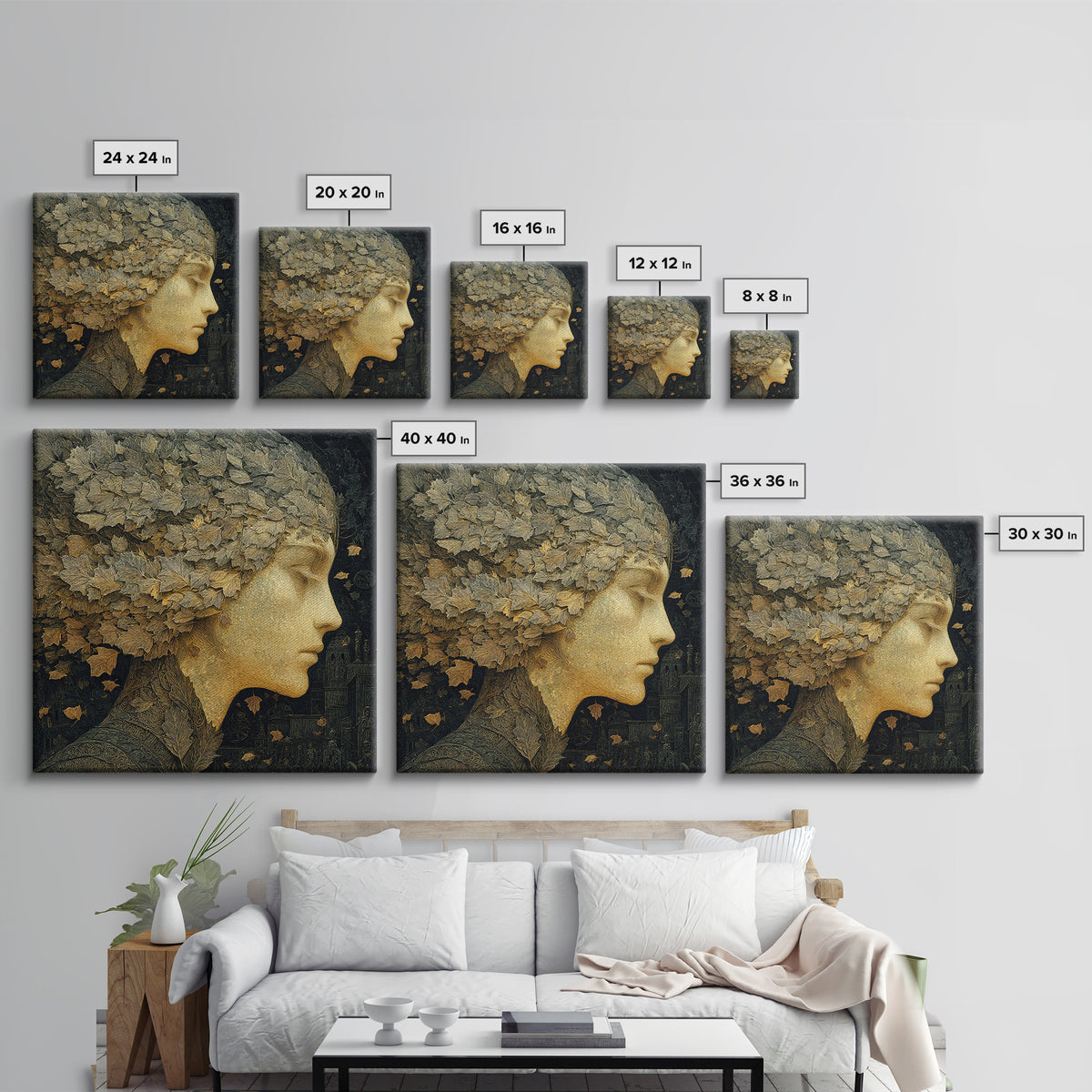 The Autumn-Leaf Ghost, Symbolist Death Art, Square Wall Art, Macabre Wall Art, Framed Canvas Print, Halloween Wall Art