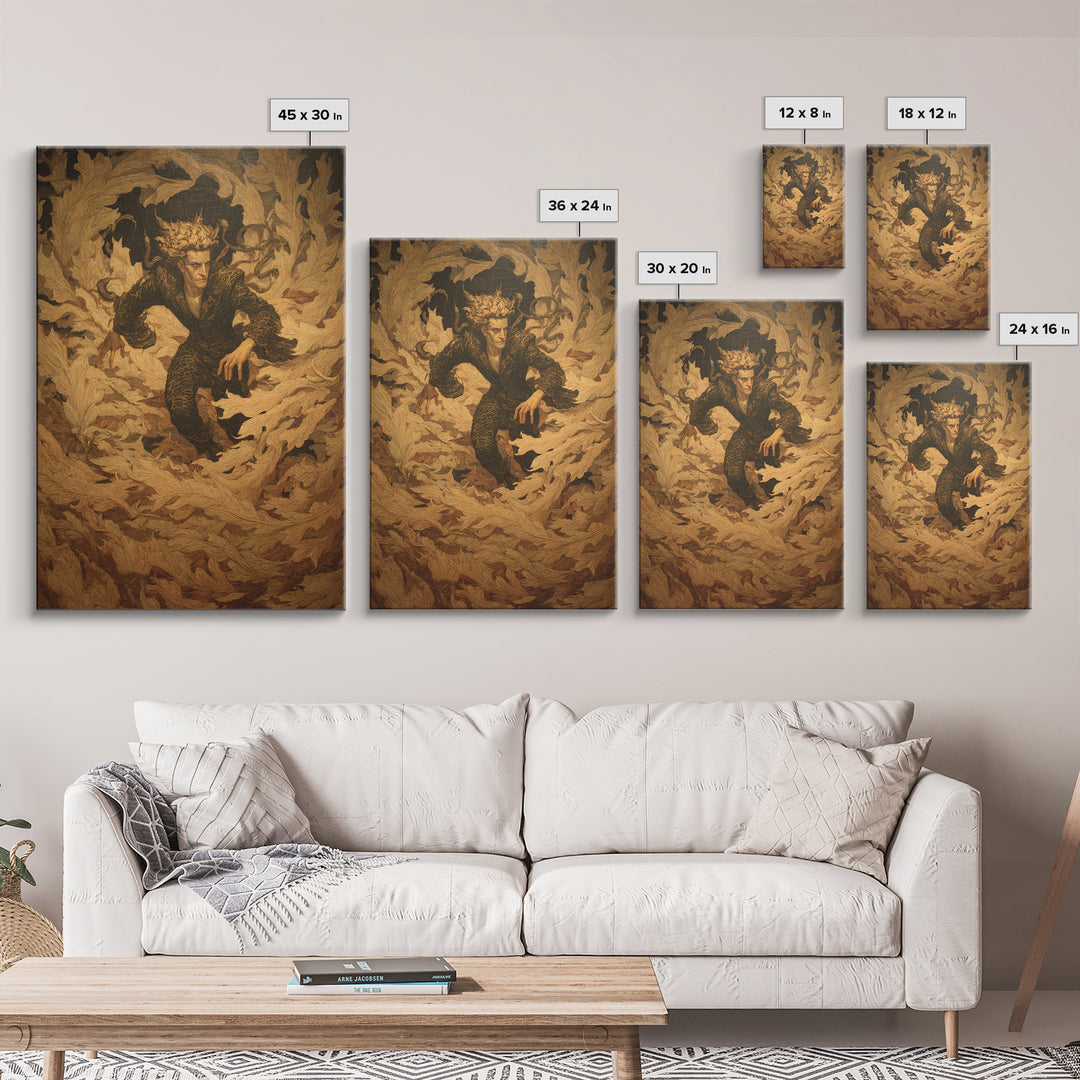 The Autumn-Leaf Ghost, Dark Symbolist Art, Vertical Wall Art, Dark Halloween Decor, Framed Canvas Print, Halloween Wall Art