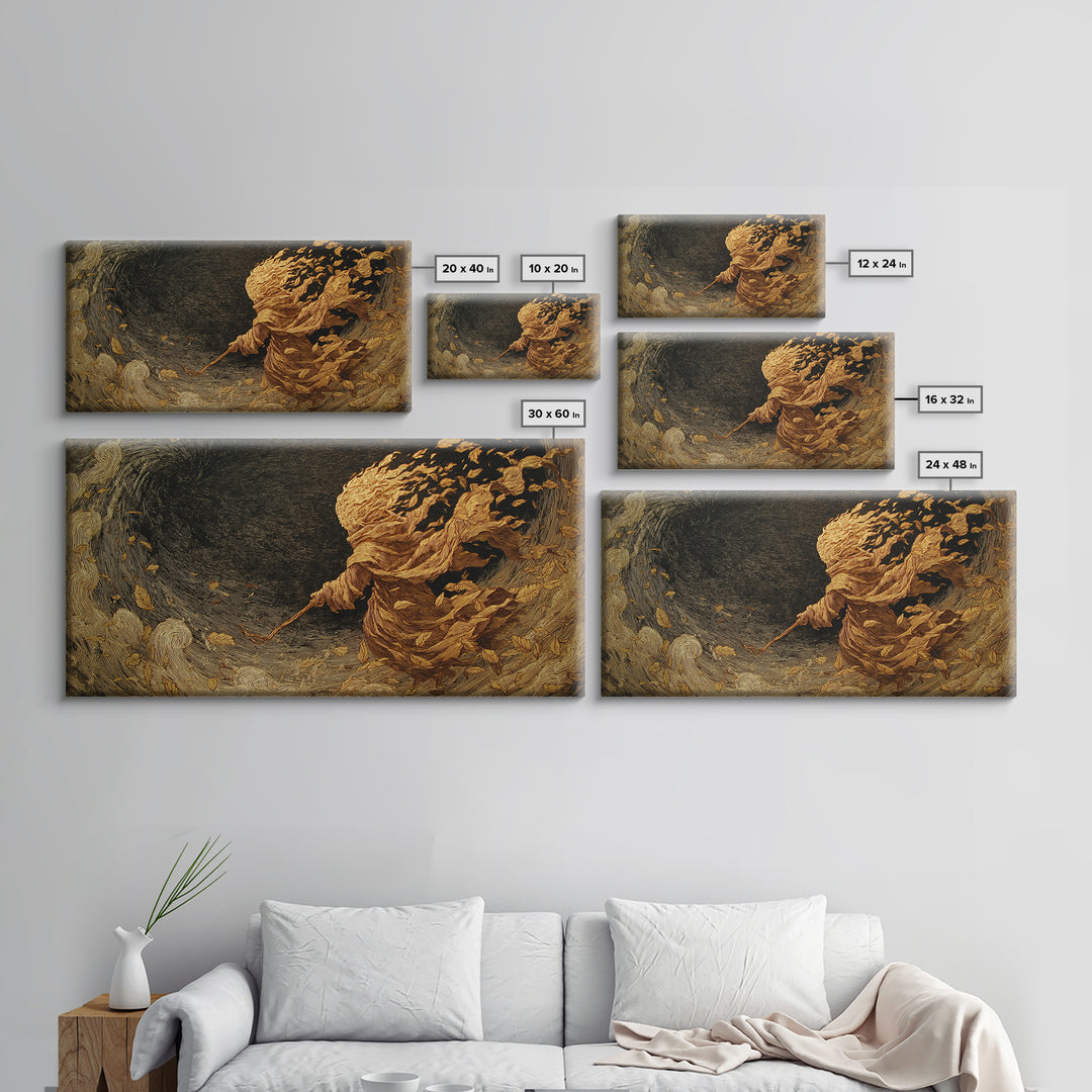 The Autumn-Leaf Ghost, Expressionist Nightmare Art, Wide Panoramic Art, Dark Fantasy Wall Art, Canvas Print, Halloween Wall Art