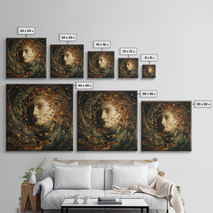 The Autumn-Leaf Ghost, Expressionist Gothic Art, Square Wall Art, Dark Fantasy Wall Art, Framed Canvas Print, Halloween Wall Art