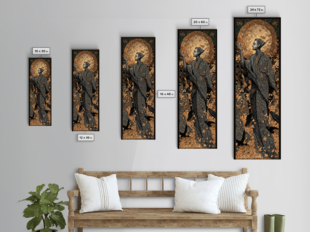 The Autumn-Leaf Ghost, Stained Glass Gothic Art, Tall Narrow Wall Art, Dark Fantasy Wall Art, Canvas Print, Halloween Wall Art