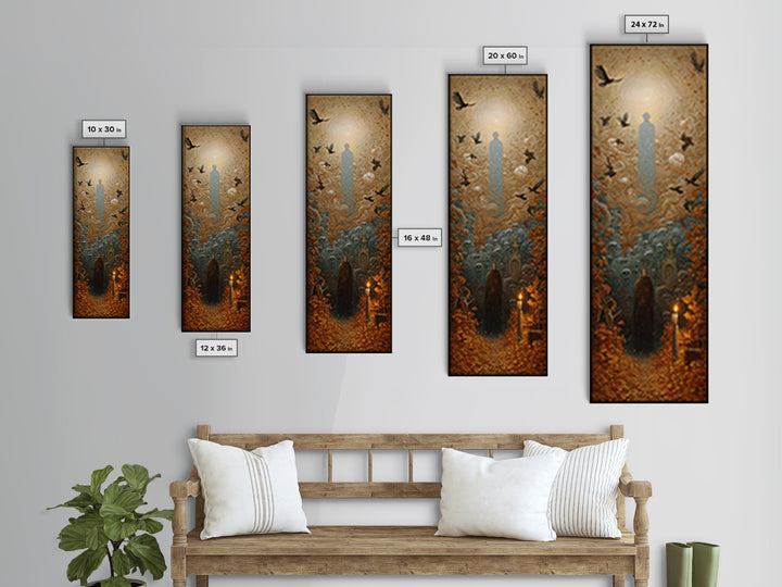 The Autumn-Leaf Ghost, Surreal Apocalyptic Art, Tall Narrow Wall Art, Dark Halloween Decor, Framed Canvas Print, Halloween Wall Art