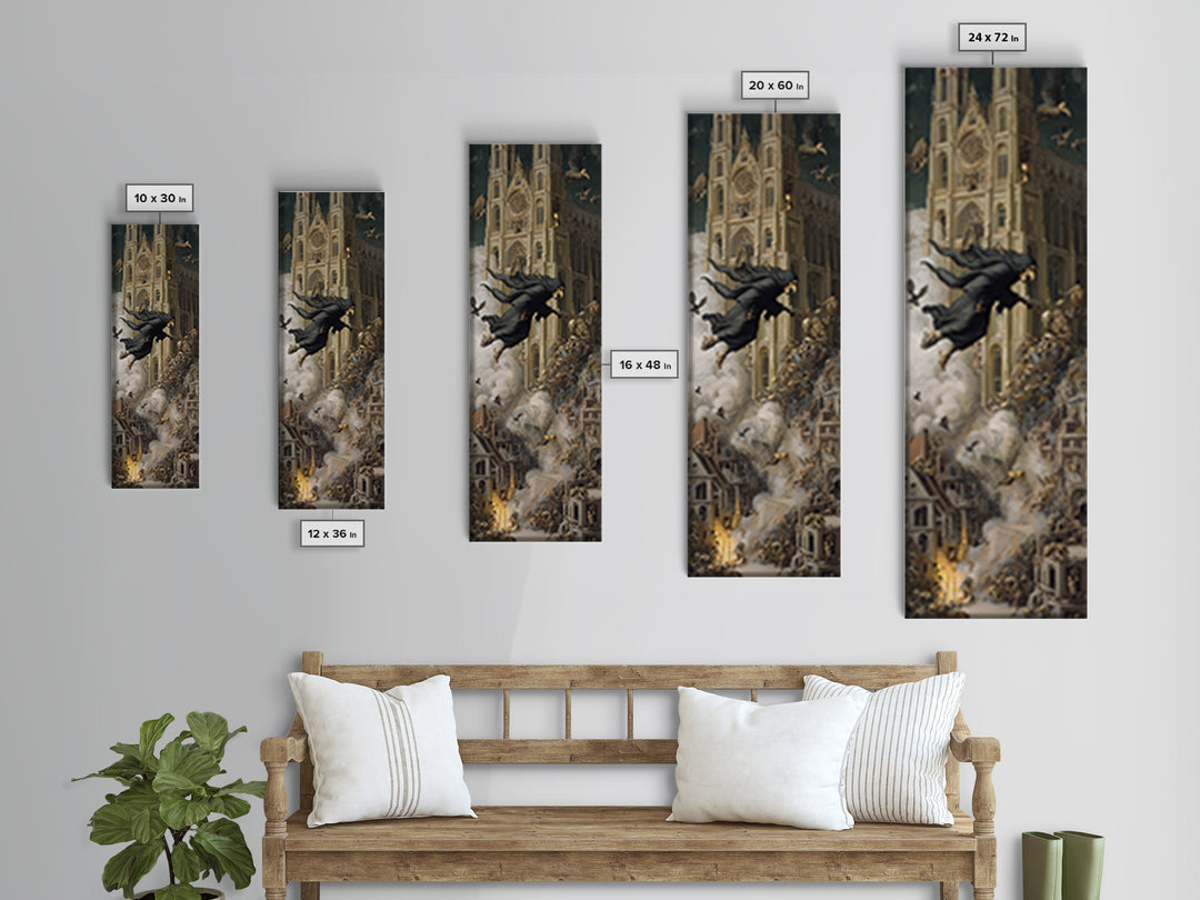 The Cathedral Of Bones, Medieval Grotesque Art, Tall Narrow Wall Art, Dark Halloween Decor, Framed Canvas Print, Halloween Wall Art