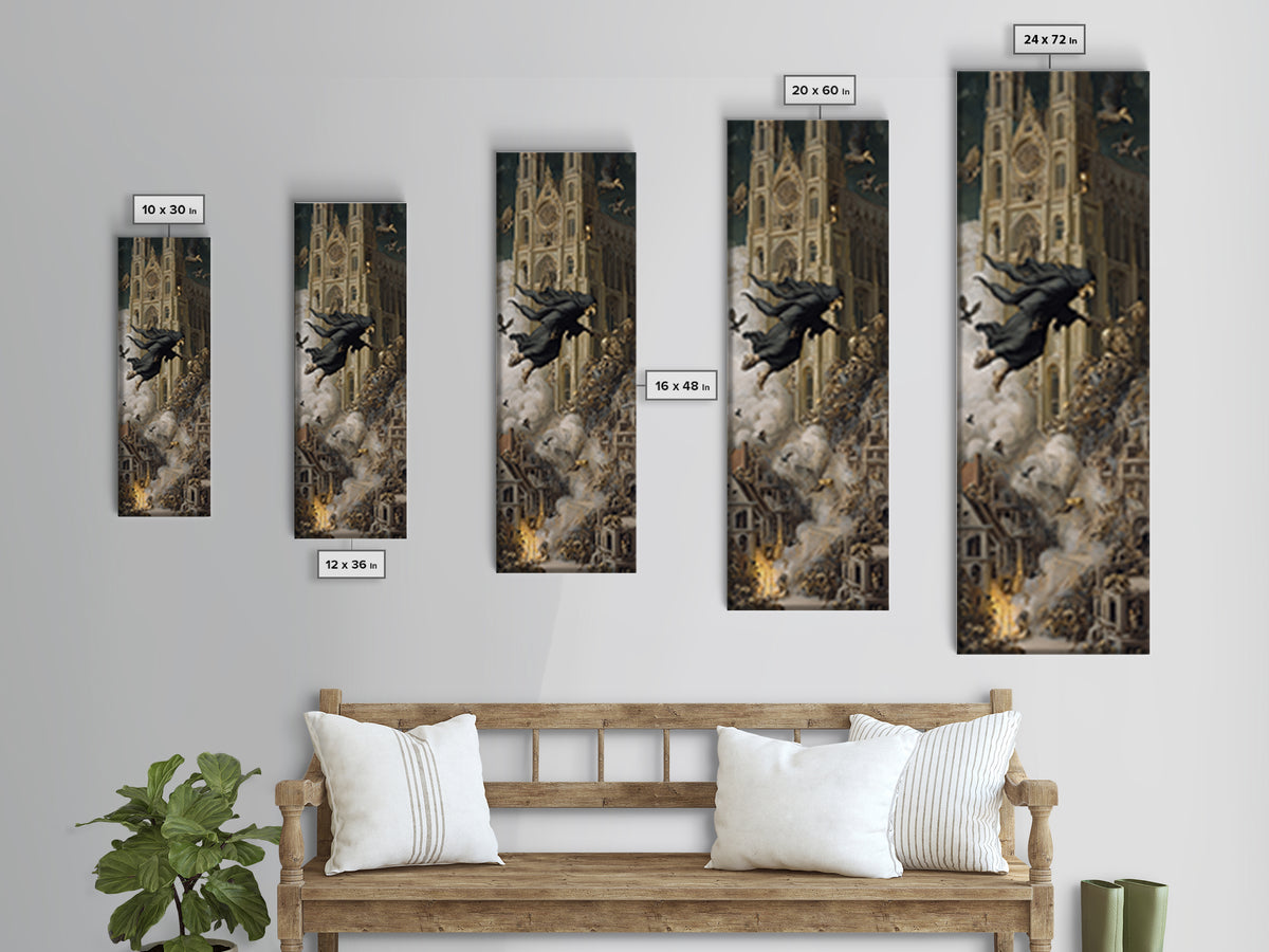 The Cathedral Of Bones, Medieval Grotesque Art, Tall Narrow Wall Art, Dark Halloween Decor, Framed Canvas Print, Halloween Wall Art