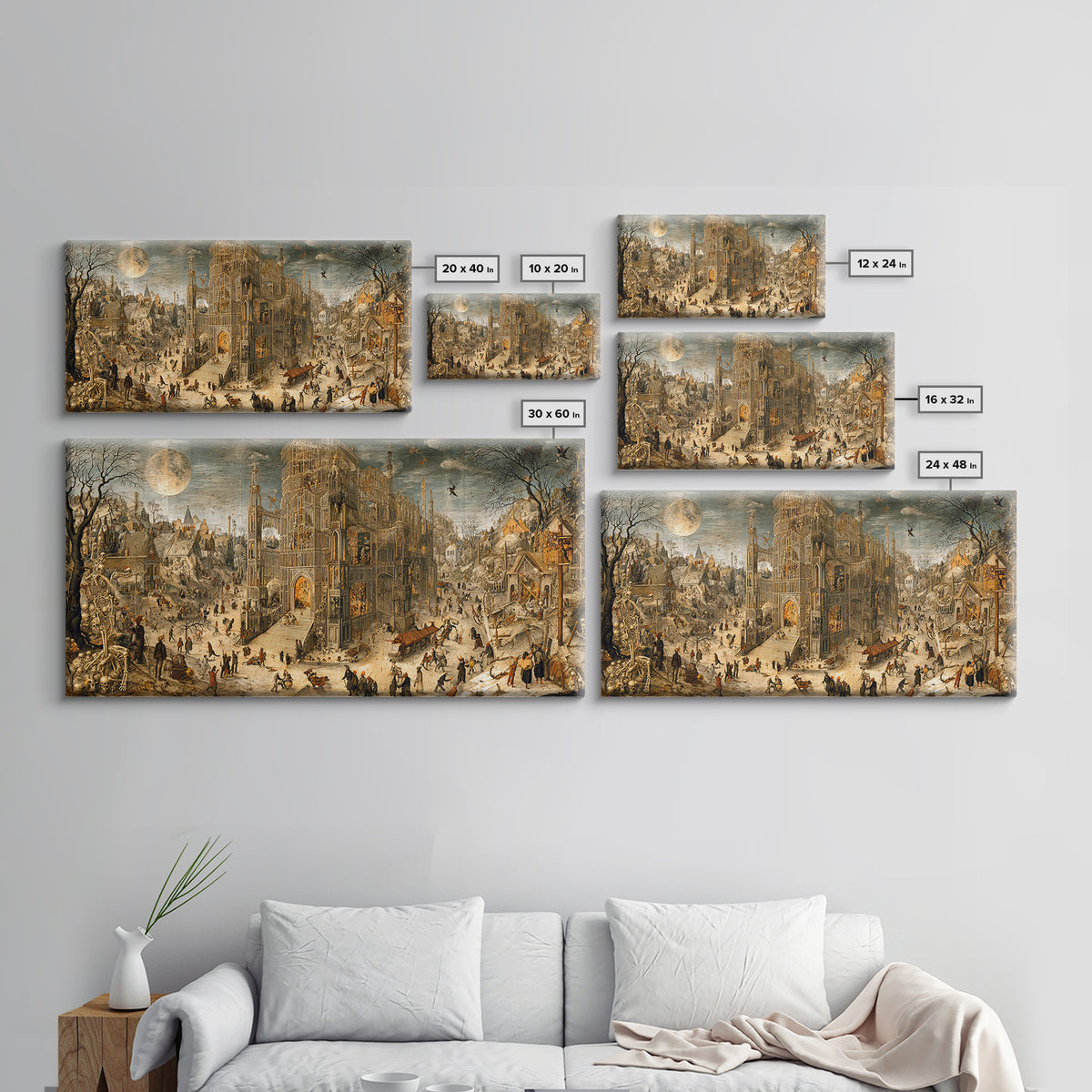 The Cathedral Of Bones, Northern Renaissance Horror, Wide Panoramic Art, Gothic Horror Wall Art, Framed Canvas Print