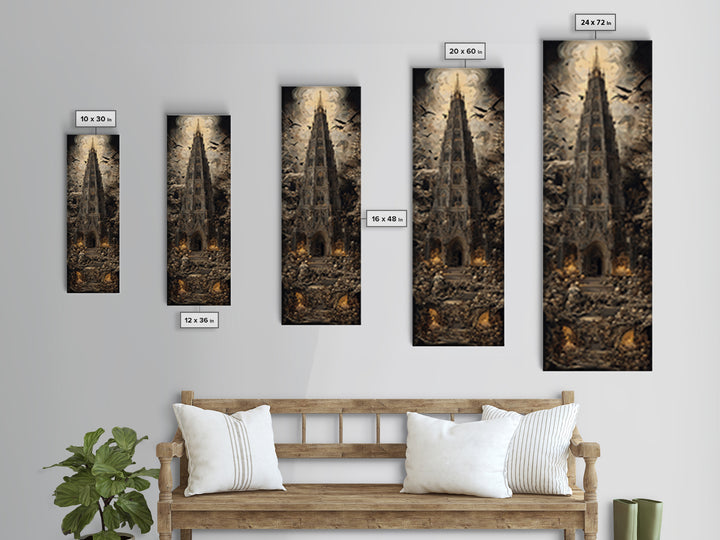 The Cathedral Of Bones, Dark Renaissance Art, Tall Narrow Wall Art, Dark Fantasy Wall Art, Canvas Print, Halloween Wall Art