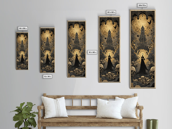 The Cathedral Of Bones, Visionary Gothic Art, Tall Narrow Wall Art, Gothic Horror Wall Art, Canvas Print, Halloween Wall Art