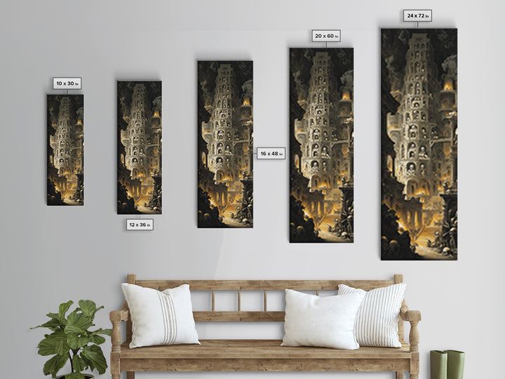 The Cathedral Of Bones, Architectural Etching Art, Tall Narrow Wall Art, Macabre Wall Art, Canvas Print, Halloween Wall Art