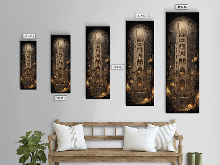The Cathedral Of Bones, Ornate Symbolist Art, Tall Narrow Wall Art, Macabre Wall Art, Canvas Print, Halloween Wall Art