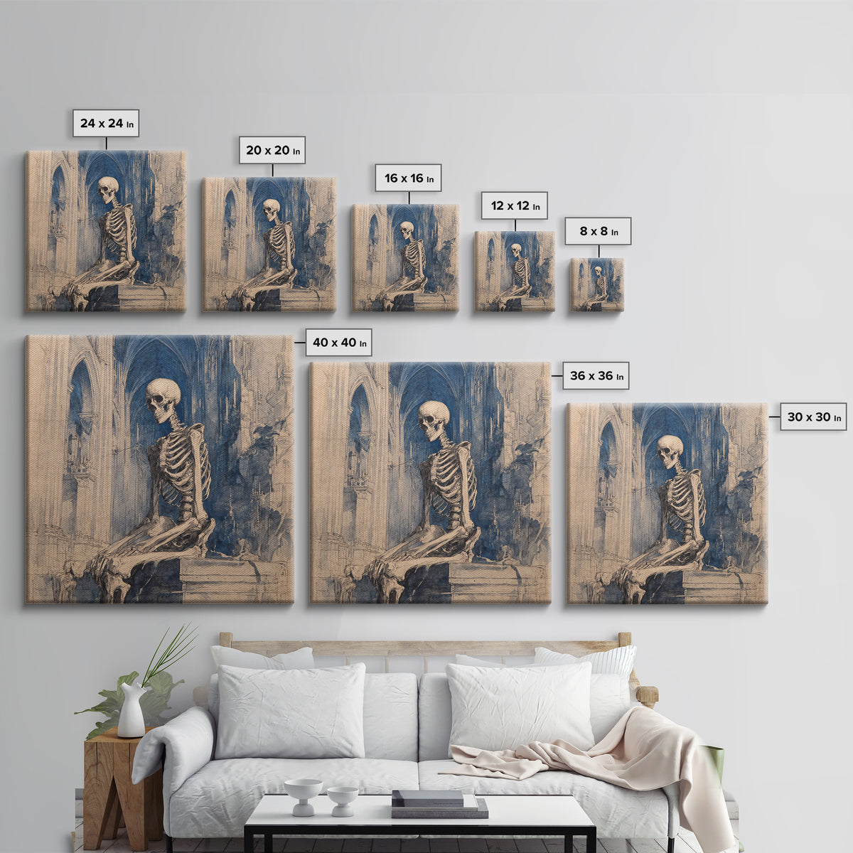 The Cathedral Of Bones, Decadent Gothic Art, Square Wall Art, Gothic Horror Wall Art, Framed Canvas Print, Halloween Wall Art