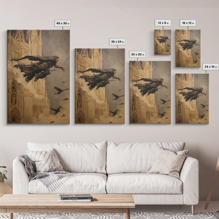 The Cathedral Of Bones, Symbolist Etching Art, Vertical Wall Art, Dark Halloween Decor, Canvas Print, Halloween Wall Art