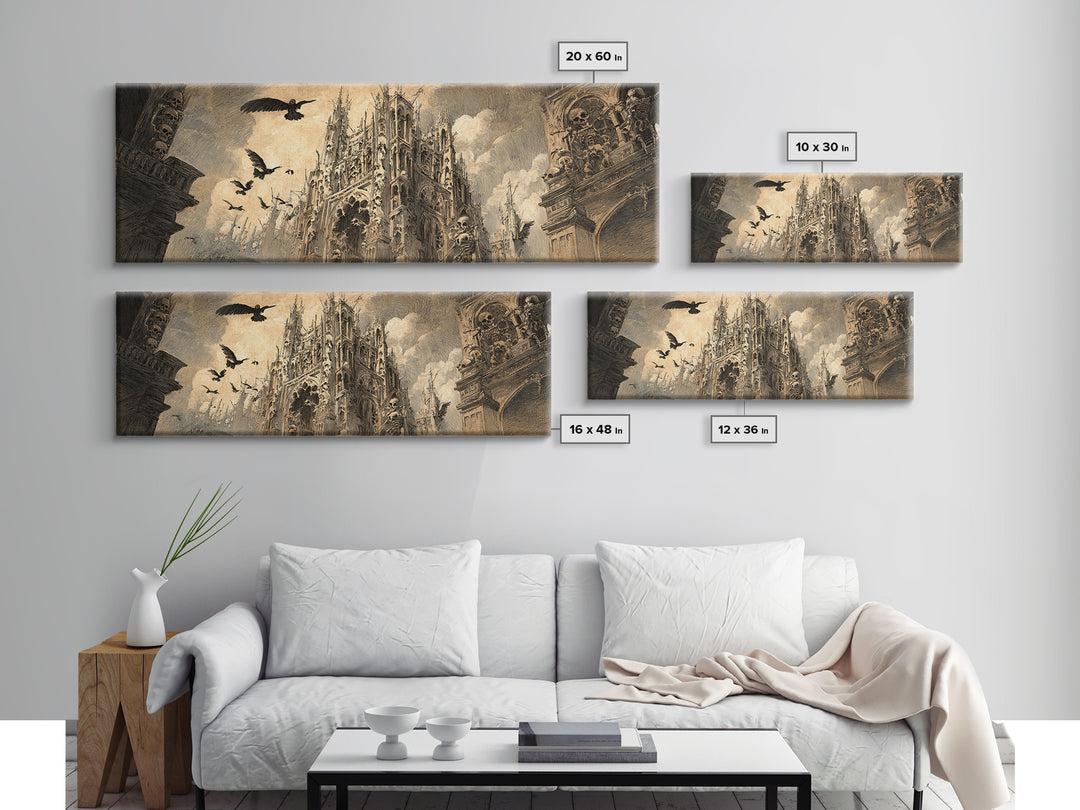The Cathedral Of Bones, Expressionist Nightmare Art, Extra Wide Wall Art, Dark Fantasy Wall Art, Canvas Print, Halloween Wall Art