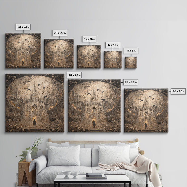 The Cathedral Of Bones, Grotesque Carnival Art, Square Wall Art, Dark Halloween Decor, Framed Canvas Print, Halloween Wall Art