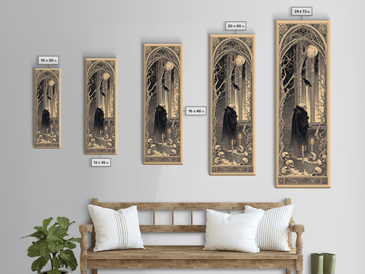 The Cathedral Of Bones, Decadent Line Art, Tall Narrow Wall Art, Macabre Wall Art, Canvas Print, Halloween Wall Art