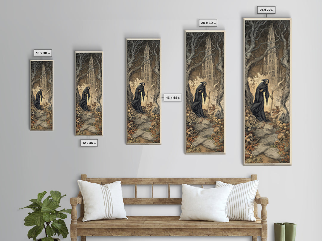 The Cathedral Of Bones, Gothic Storybook Art, Tall Narrow Wall Art, Macabre Wall Art, Canvas Print, Halloween Wall Art