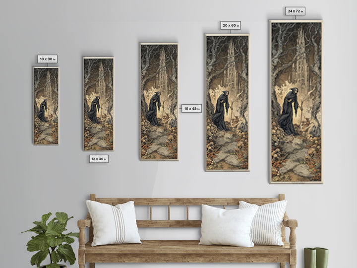 The Cathedral Of Bones, Gothic Storybook Art, Tall Narrow Wall Art, Macabre Wall Art, Canvas Print, Halloween Wall Art