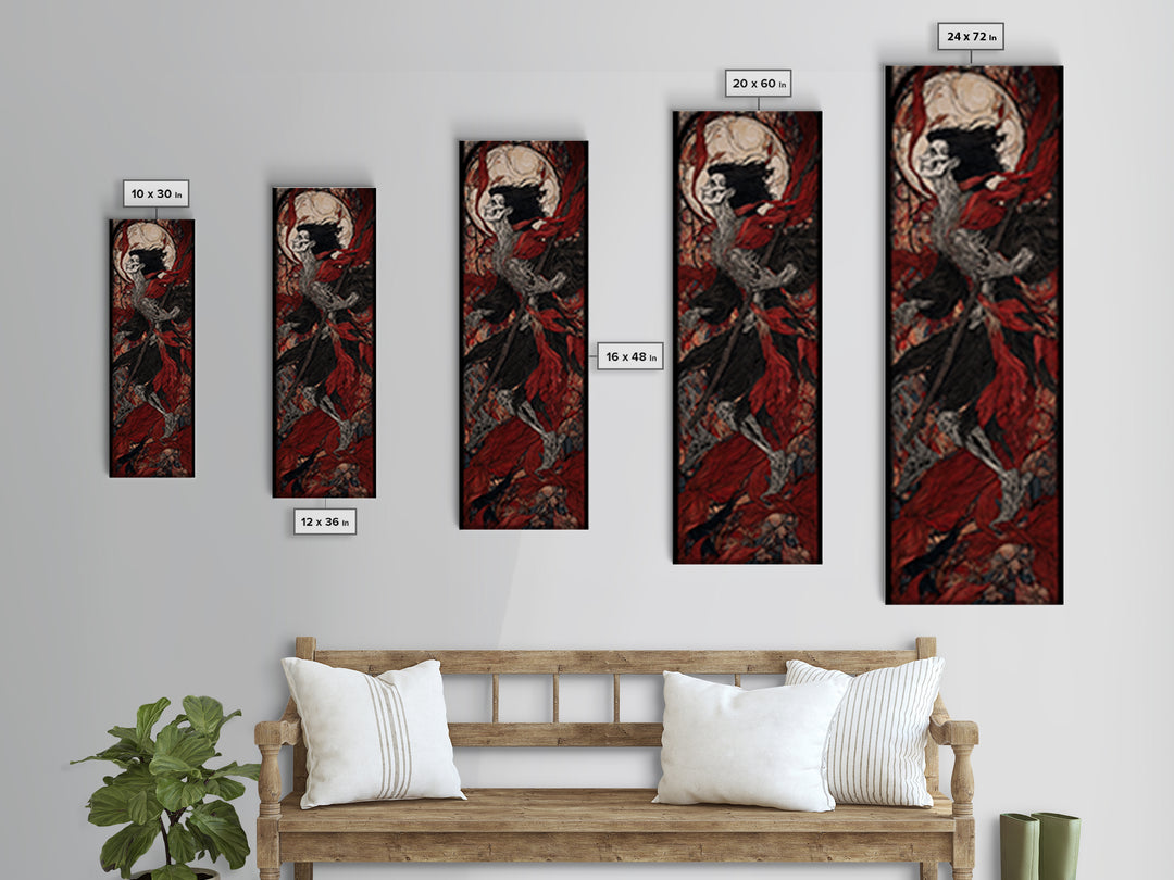 The Cathedral Of Bones, Stained Glass Gothic Art, Tall Narrow Wall Art, Macabre Wall Art, Framed Canvas Print, Halloween Wall Art