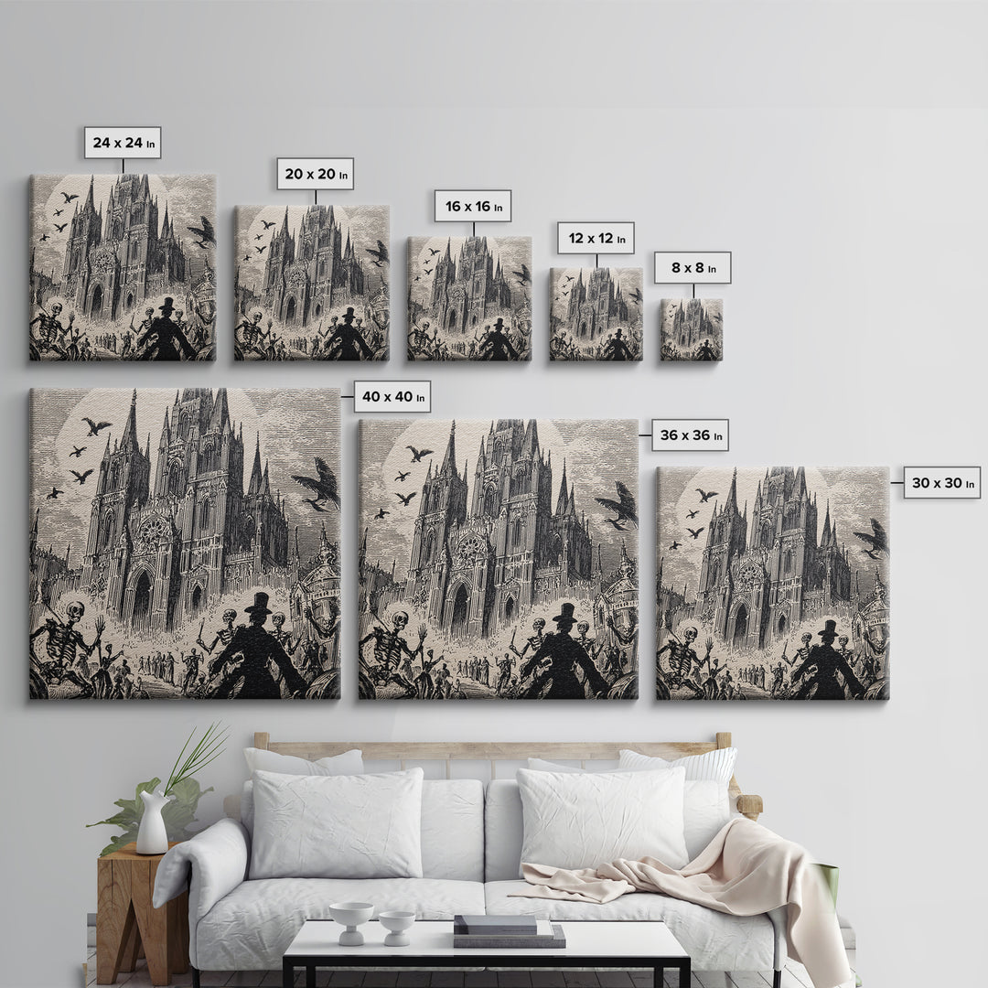 The Cathedral Of Bones, Macabre Folk Print Art, Square Wall Art, Macabre Wall Art, Canvas Print, Halloween Wall Art