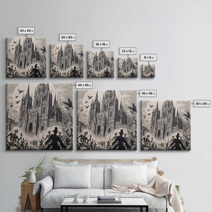 The Cathedral Of Bones, Macabre Folk Print Art, Square Wall Art, Macabre Wall Art, Canvas Print, Halloween Wall Art