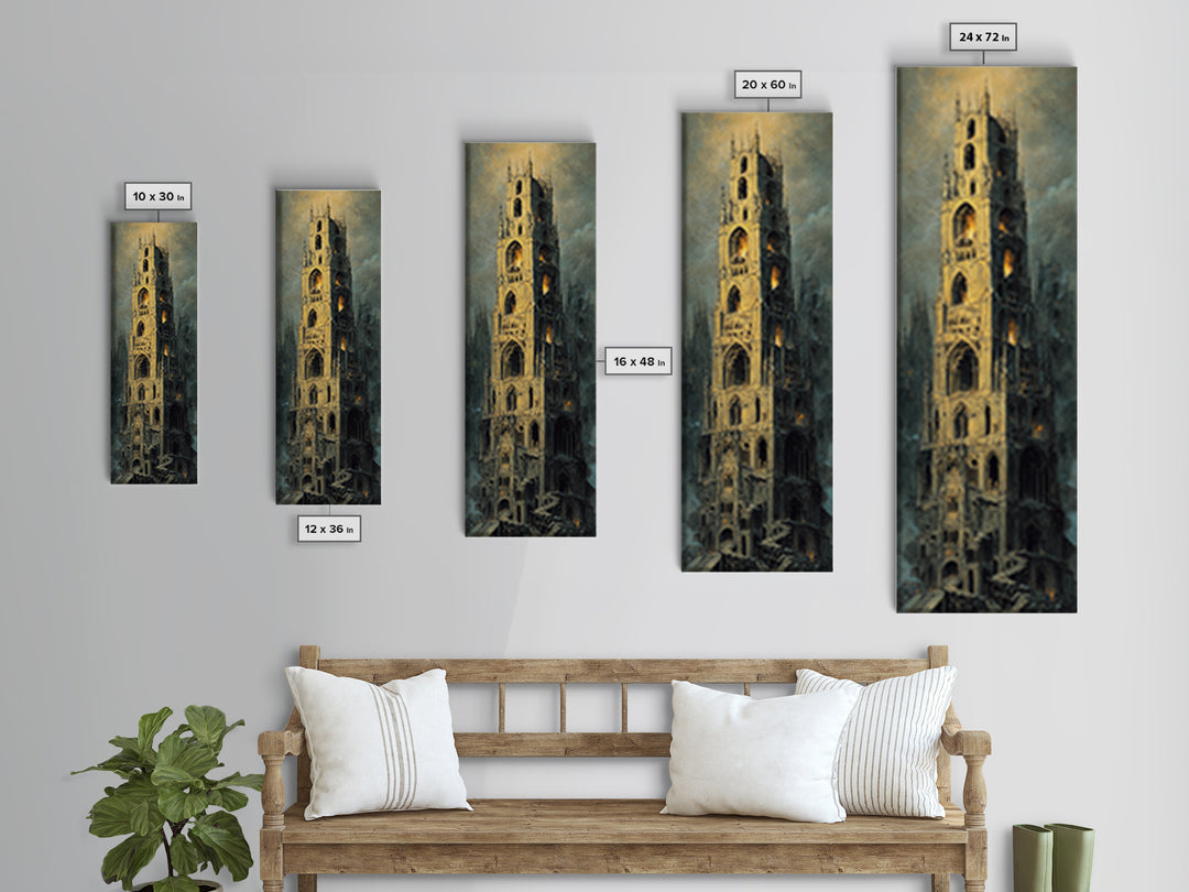 The Cathedral Of Bones, Surreal Apocalyptic Art, Tall Narrow Wall Art, Gothic Horror Wall Art, Framed Canvas Print