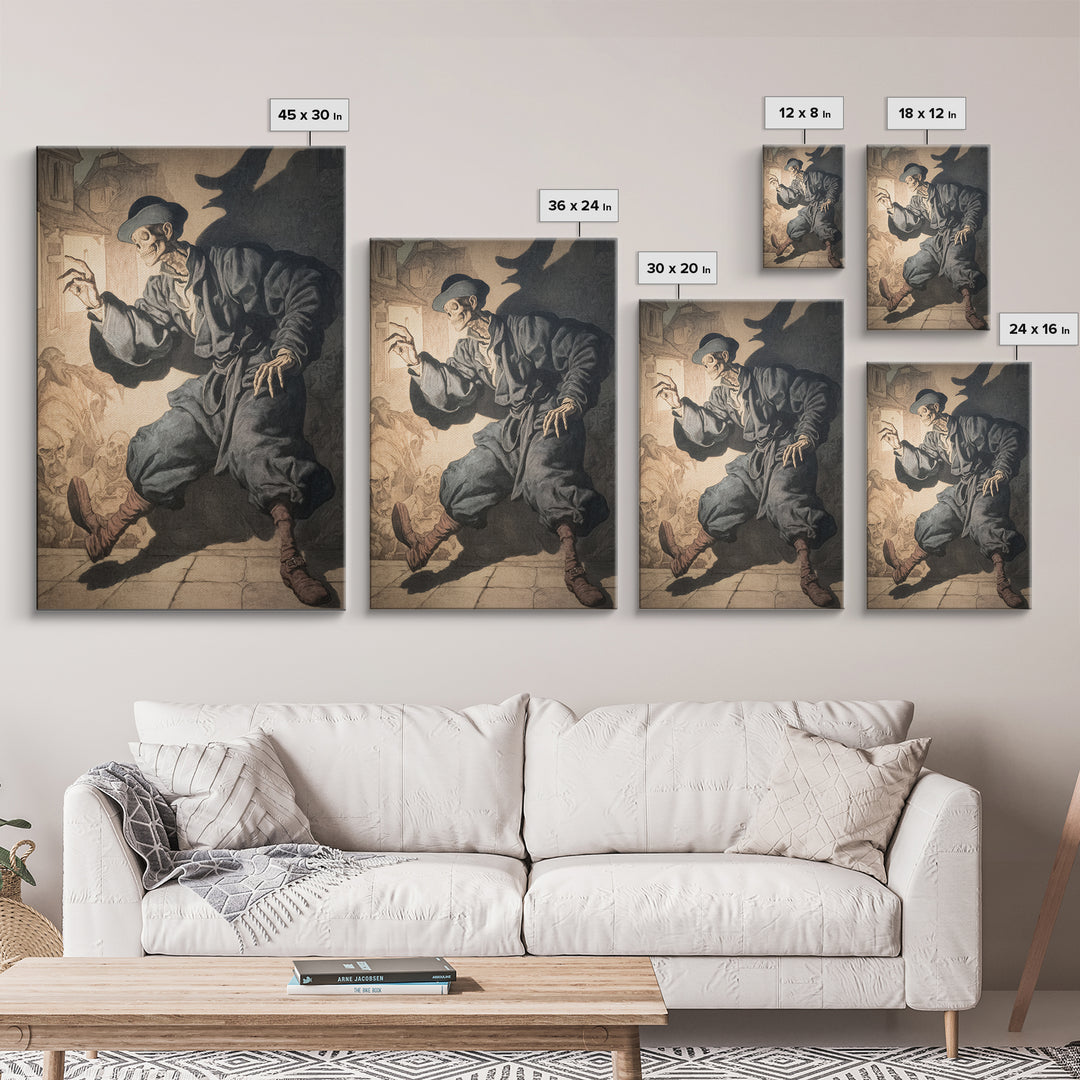 The Town Where Shadows Live, Danse Macabre Art, Vertical Wall Art, Dark Fantasy Wall Art, Framed Canvas Print