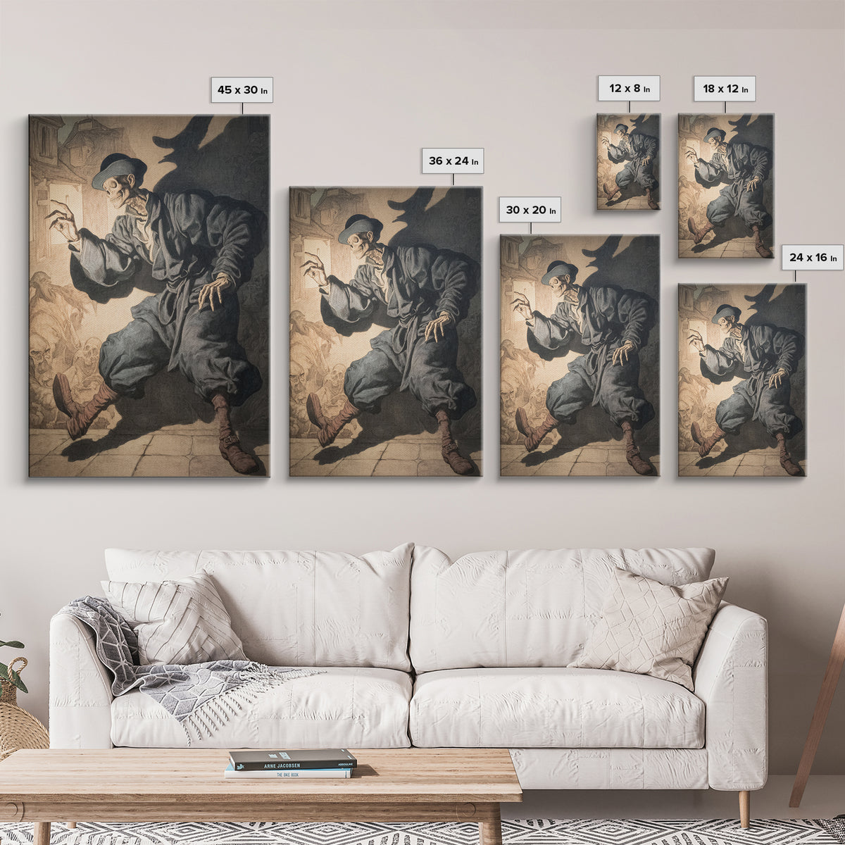 The Town Where Shadows Live, Danse Macabre Art, Vertical Wall Art, Dark Fantasy Wall Art, Framed Canvas Print