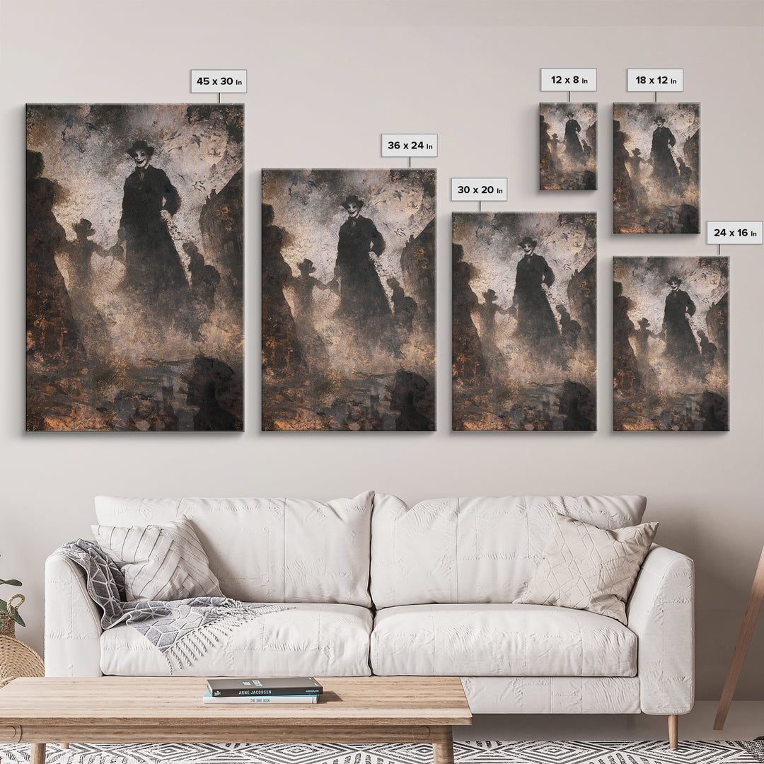 The Town Where Shadows Live, Dark Romantic Horror Art, Vertical Wall Art, Gothic Horror Wall Art, Framed Canvas Print, Halloween Wall Art