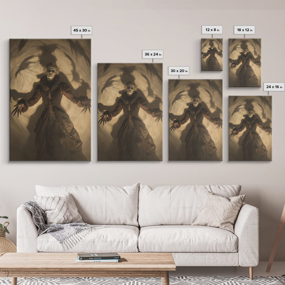 The Town Where Shadows Live, Gothic Nightmare Art, Vertical Wall Art, Dark Halloween Decor, Framed Canvas Print, Halloween Wall Art