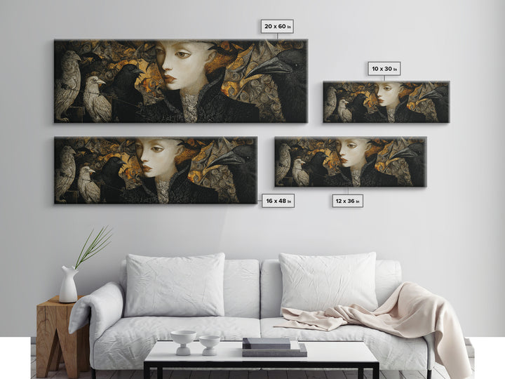 The Town Where Shadows Live, Visionary Gothic Art, Extra Wide Wall Art, Macabre Wall Art, Framed Canvas Print, Halloween Wall Art