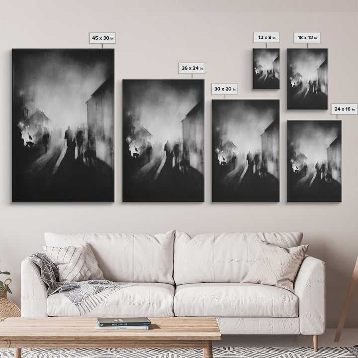 The Town Where Shadows Live, Symbolist Dream Art, Vertical Wall Art, Dark Halloween Decor, Canvas Print, Halloween Wall Art