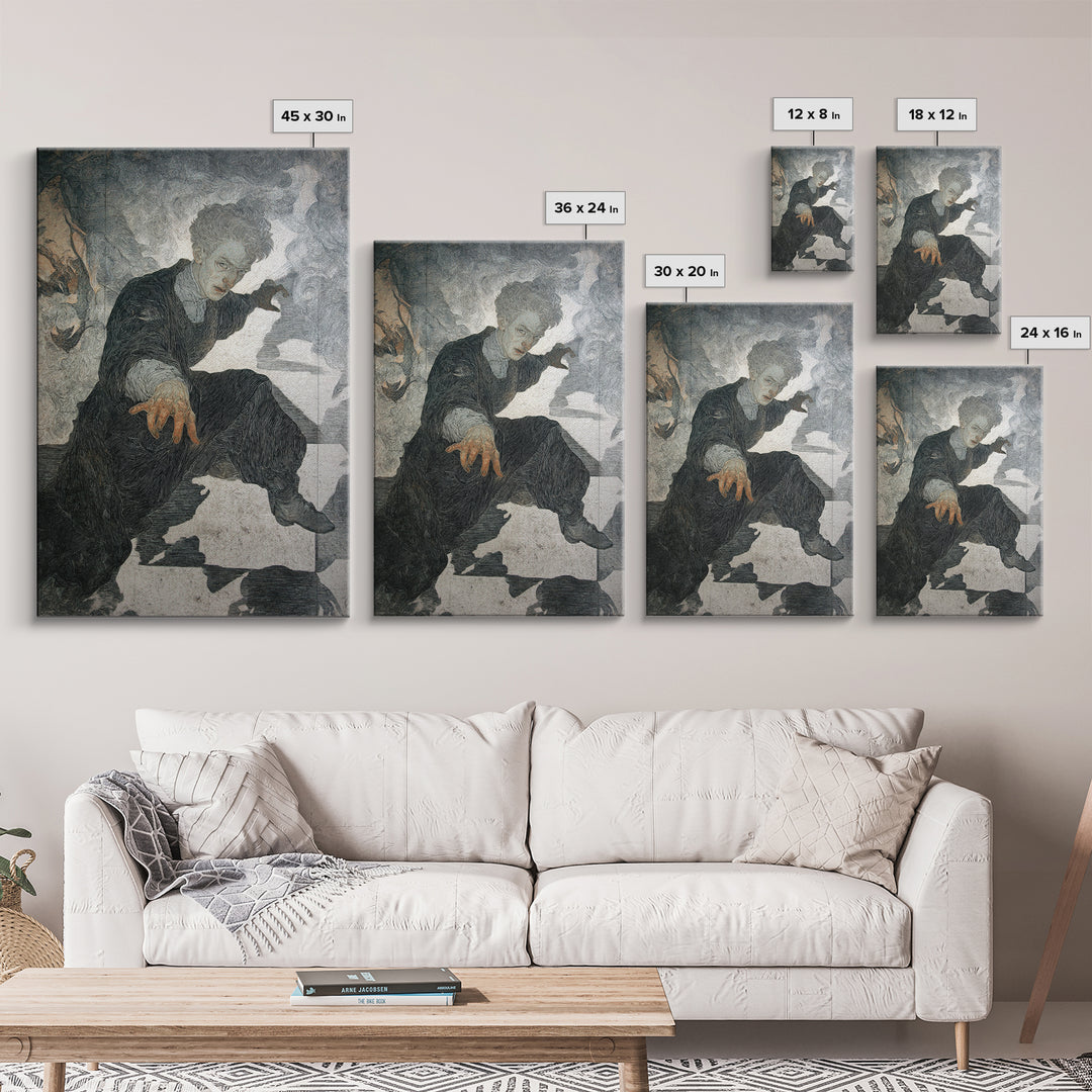 The Town Where Shadows Live, Symbolist Death Art, Vertical Wall Art, Dark Fantasy Wall Art, Framed Canvas Print, Halloween Wall Art