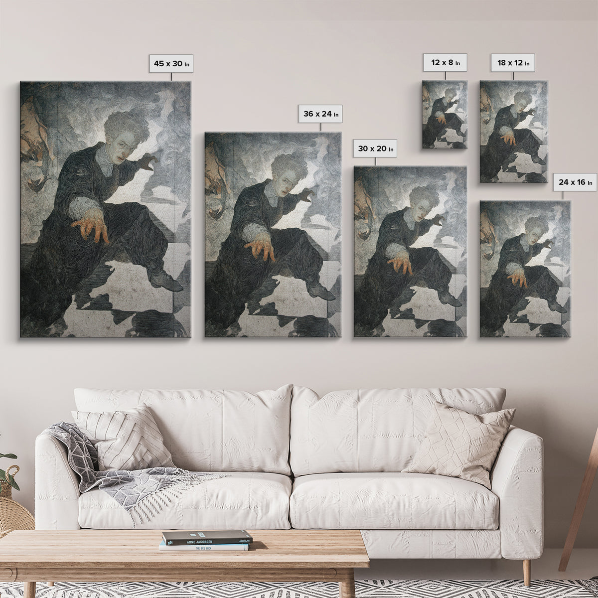 The Town Where Shadows Live, Symbolist Death Art, Vertical Wall Art, Dark Fantasy Wall Art, Framed Canvas Print, Halloween Wall Art