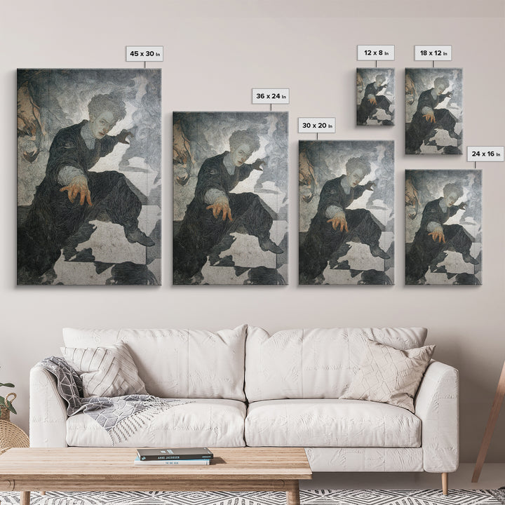 The Town Where Shadows Live, Symbolist Death Art, Vertical Wall Art, Dark Fantasy Wall Art, Framed Canvas Print, Halloween Wall Art