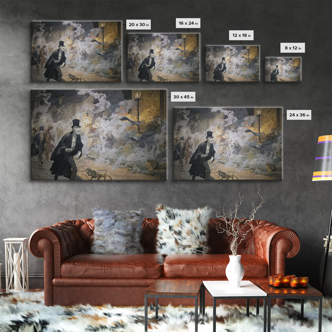 The Town Where Shadows Live, Symbolist Etching Art, Landscape Wall Art, Gothic Horror Wall Art, Framed Canvas Print, Halloween Wall Art