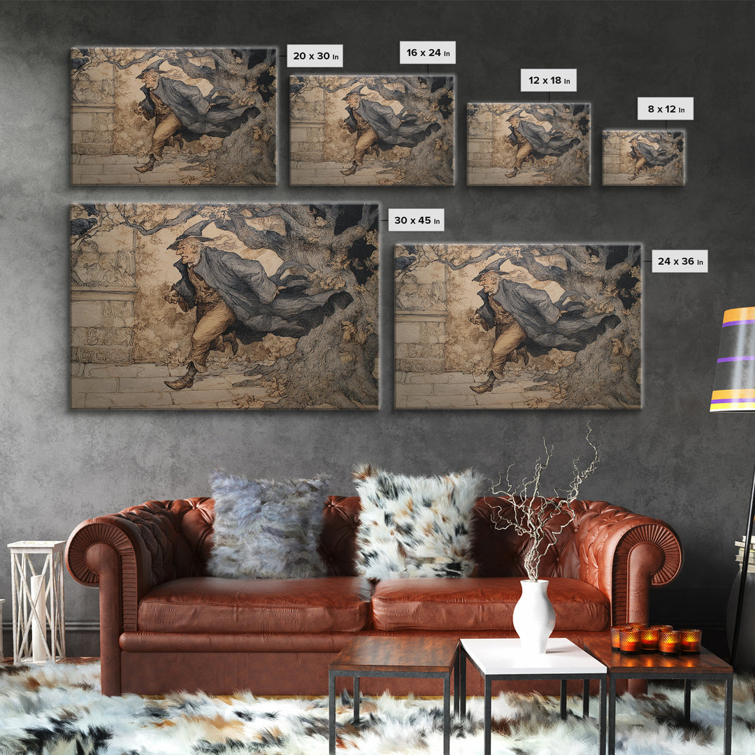 The Town Where Shadows Live, Gothic Storybook Art, Landscape Wall Art, Macabre Wall Art, Framed Canvas Print, Halloween Wall Art