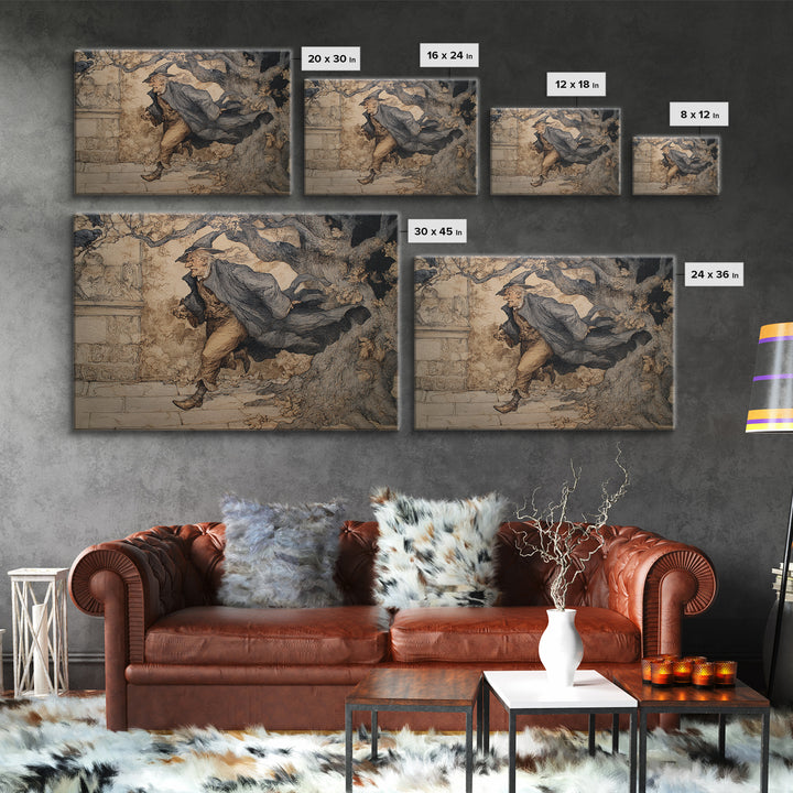 The Town Where Shadows Live, Gothic Storybook Art, Landscape Wall Art, Macabre Wall Art, Framed Canvas Print, Halloween Wall Art
