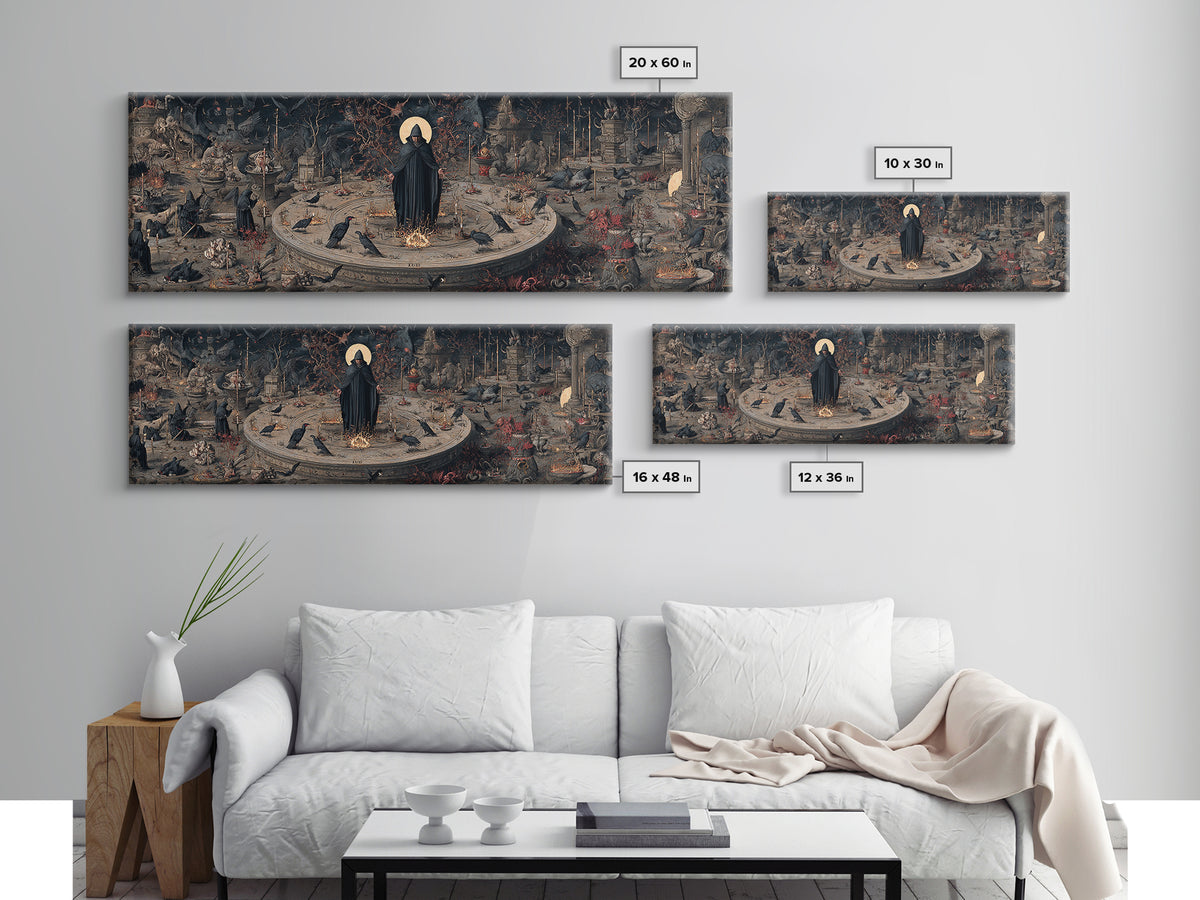 The Eclipse Summoning, Medieval Grotesque Art, Extra Wide Wall Art, Macabre Wall Art, Canvas Print, Halloween Wall Art